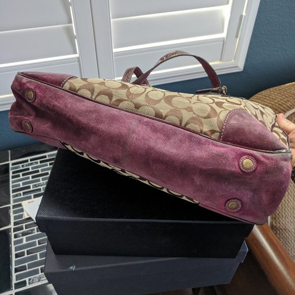 Coach tote bag - sangria suede and tan canvas - Picture 6 of 6